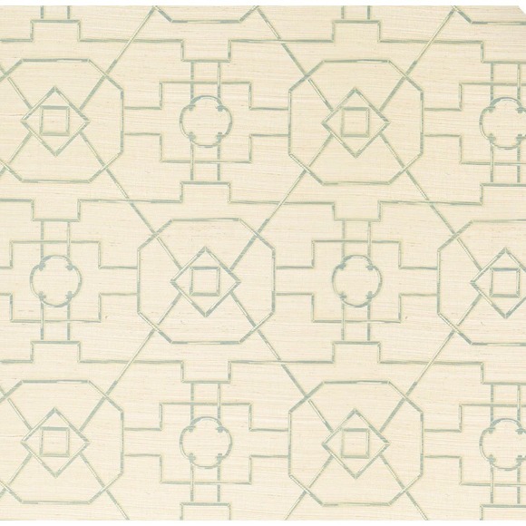 Thibaut Other - Thibaut East Gate Grasscloth Wallpaper Cream Aqua Double Roll T41152 NEW